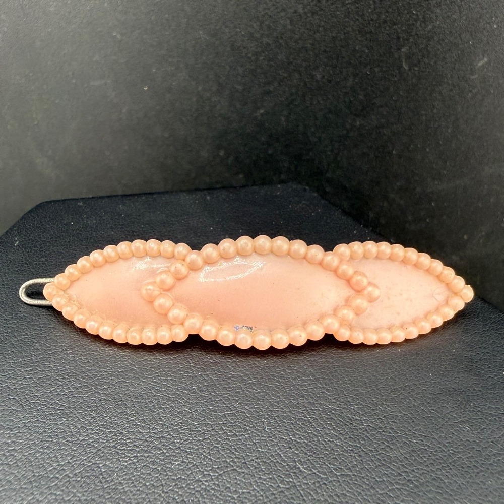 Vintage Hair Barrette Pink Celluloid Beaded Edge Plastic Accessory 2.5in